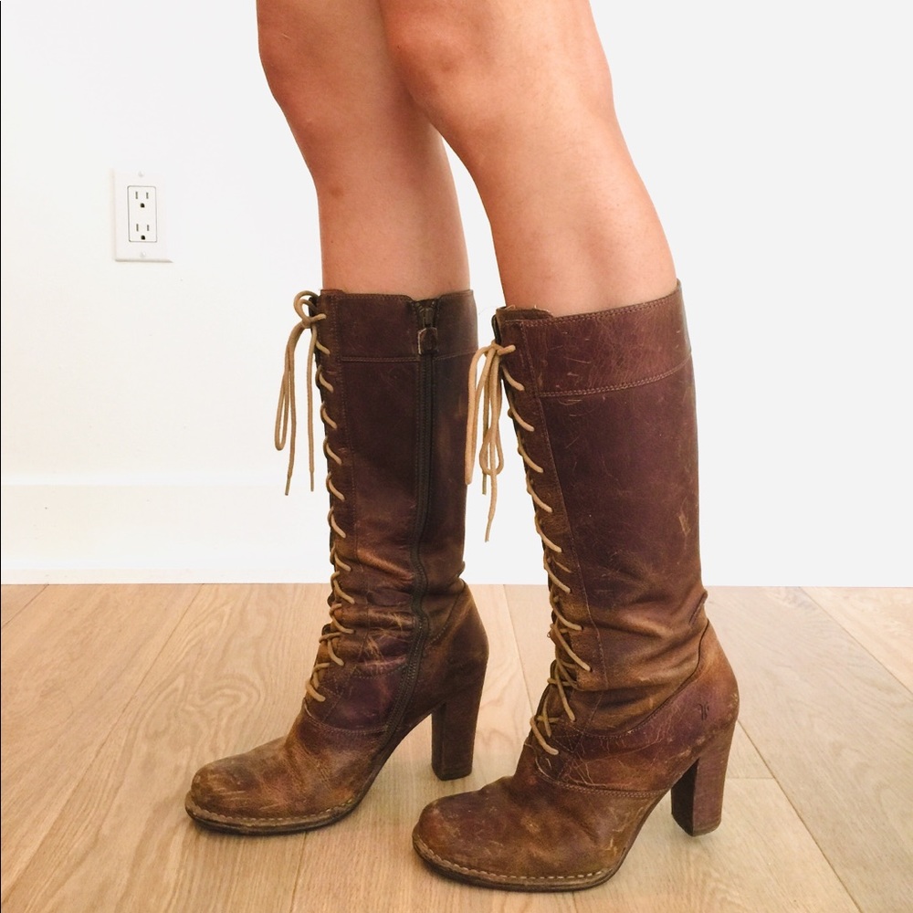Frye Villager Lace Up Zipper Boots (Calf-hugging)